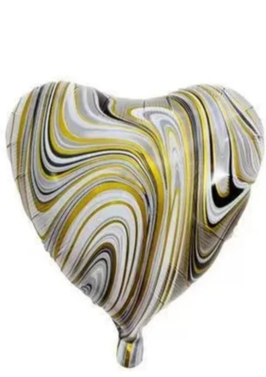 18" Black Marble Heart Shape Foil Balloon