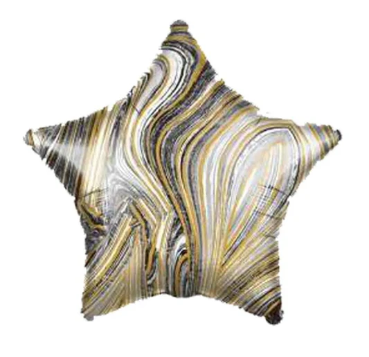 18" Black Marble Star Shape Foil Balloon