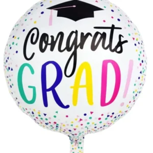 18'' Grad Round White Graduation Foil Balloon